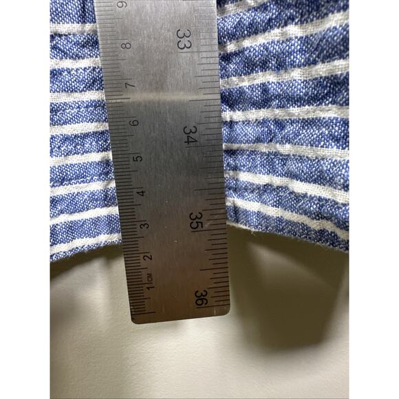 For Cynthia Sleeveless‎ Dress S Blue White Striped Linen Blend Pockets Nautical - Picture 8 of 9